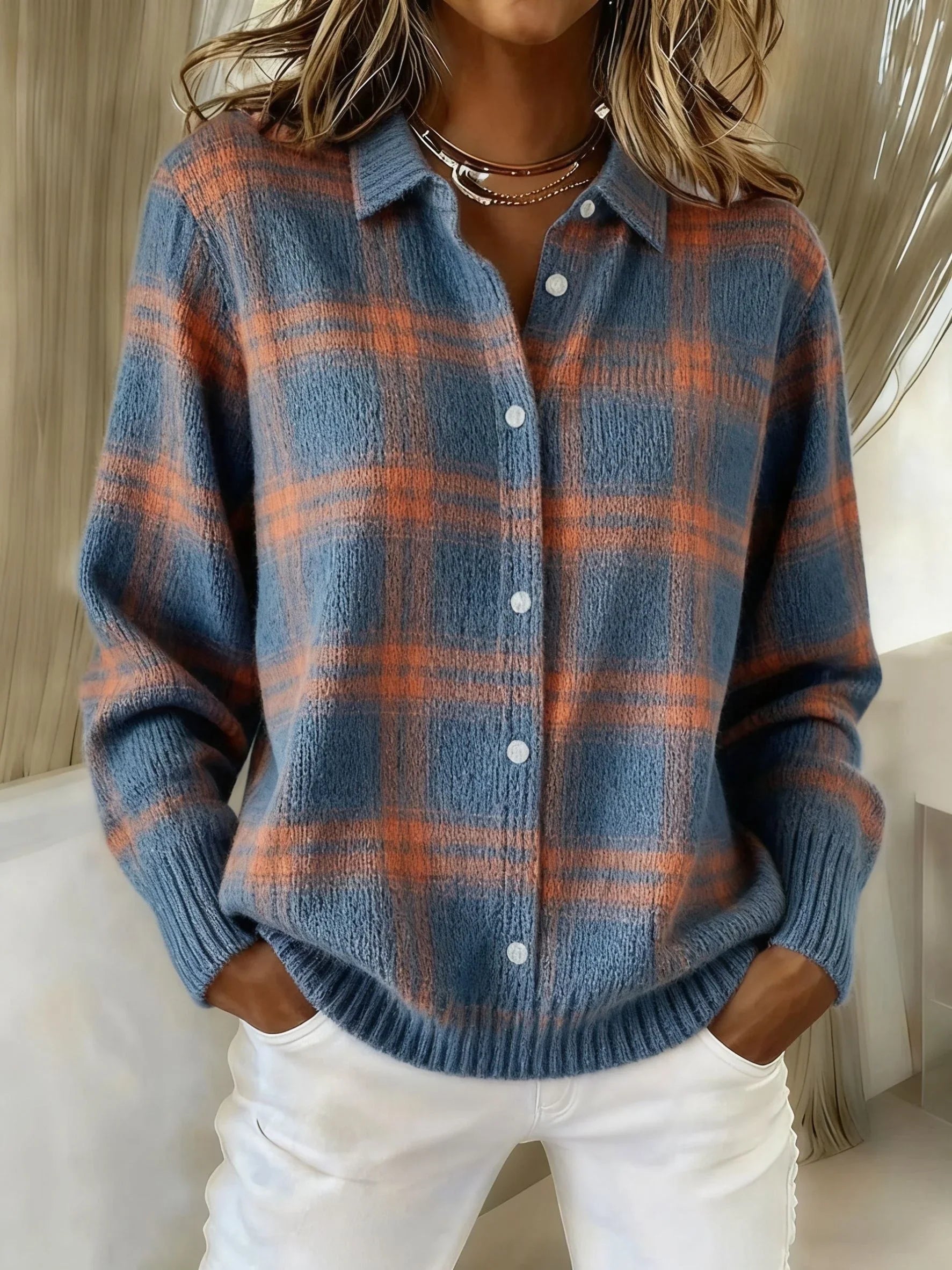 The Harper Soft Plaid Button-Up Knit