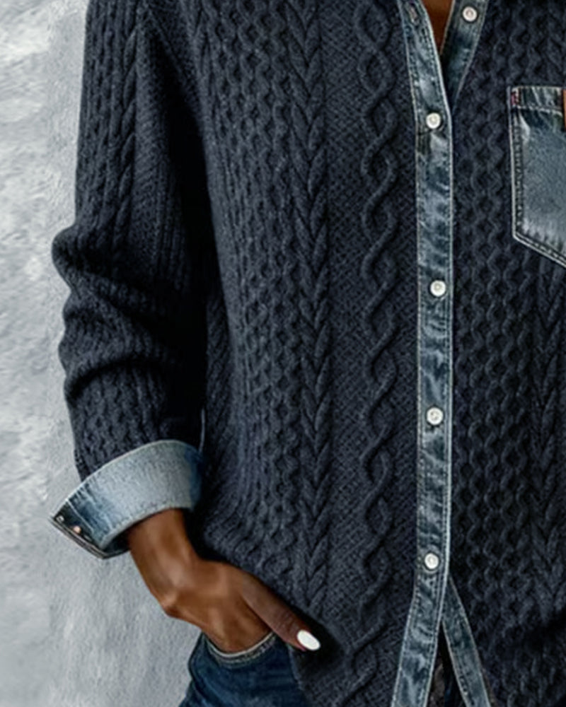 Harper - Long-Sleeve Shirt with Denim Patchwork