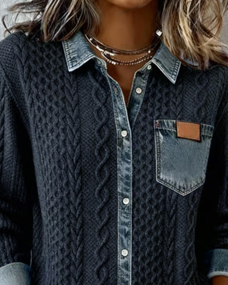 Harper - Long-Sleeve Shirt with Denim Patchwork