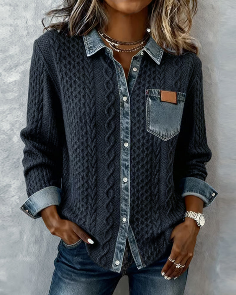 Harper - Long-Sleeve Shirt with Denim Patchwork