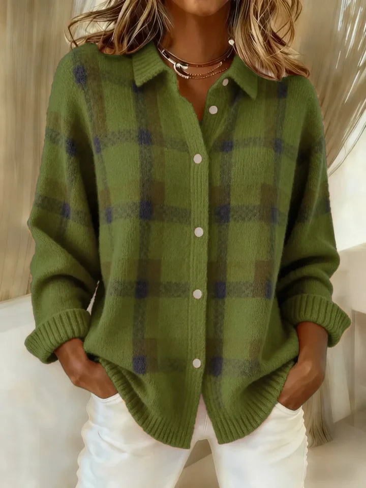 The Chloe Autumn Plaid Button-Up Knit