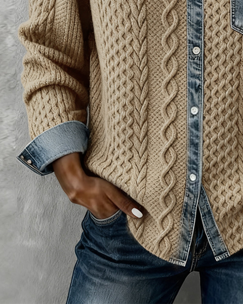 Harper - Long-Sleeve Shirt with Denim Patchwork