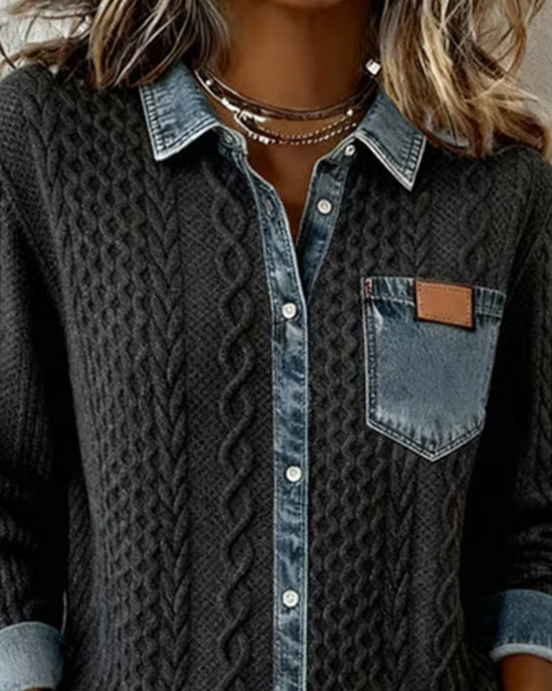 Harper - Long-Sleeve Shirt with Denim Patchwork