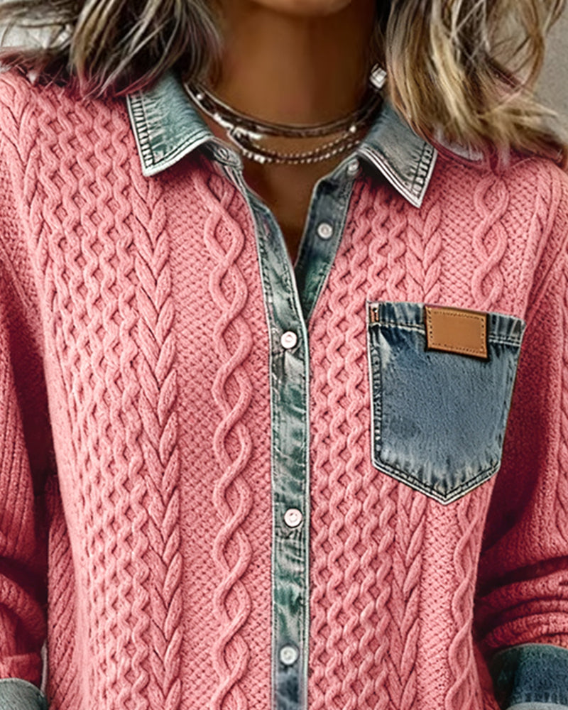 Harper - Long-Sleeve Shirt with Denim Patchwork