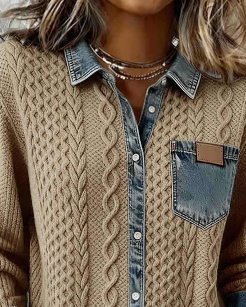 Harper - Long-Sleeve Shirt with Denim Patchwork