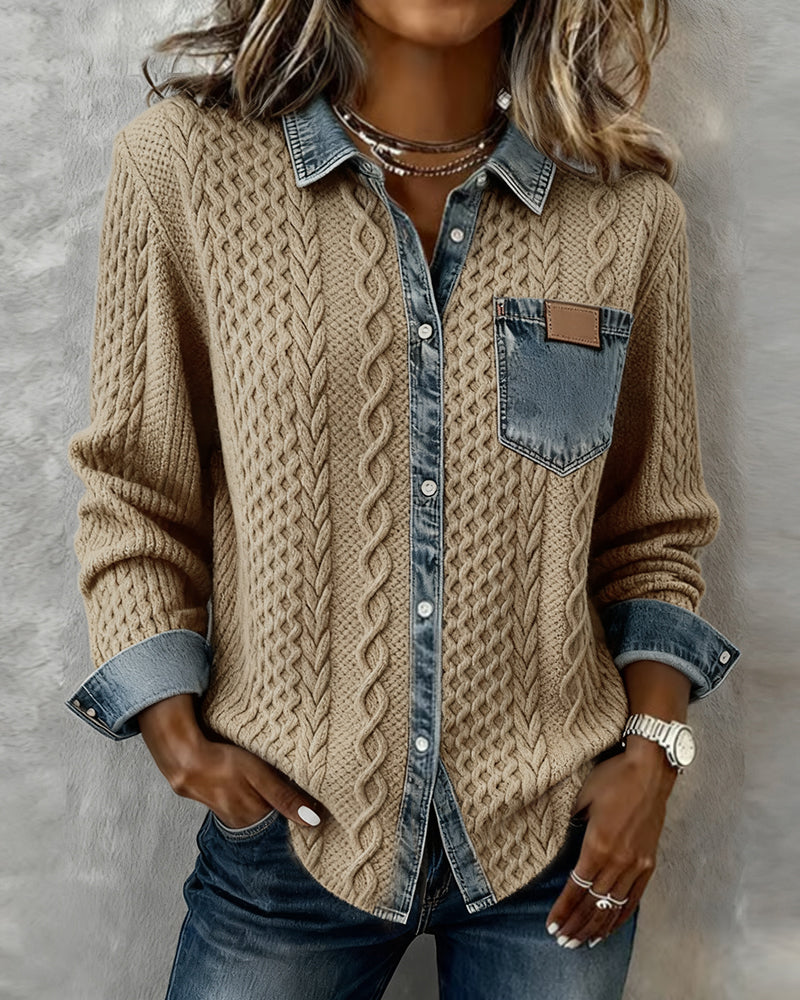 Harper - Long-Sleeve Shirt with Denim Patchwork