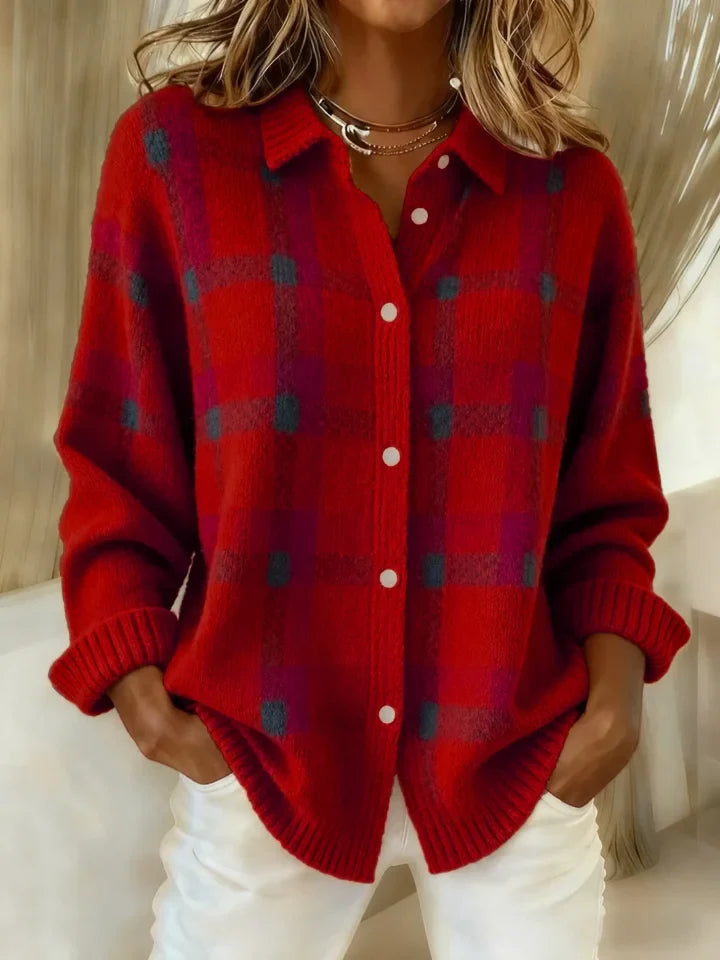 The Chloe Autumn Plaid Button-Up Knit