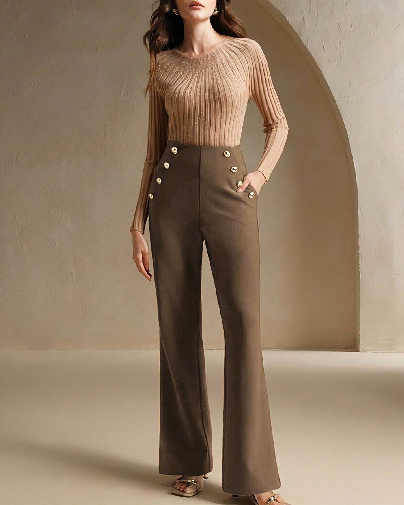 Coffee Natural Waisted Flared Pants
