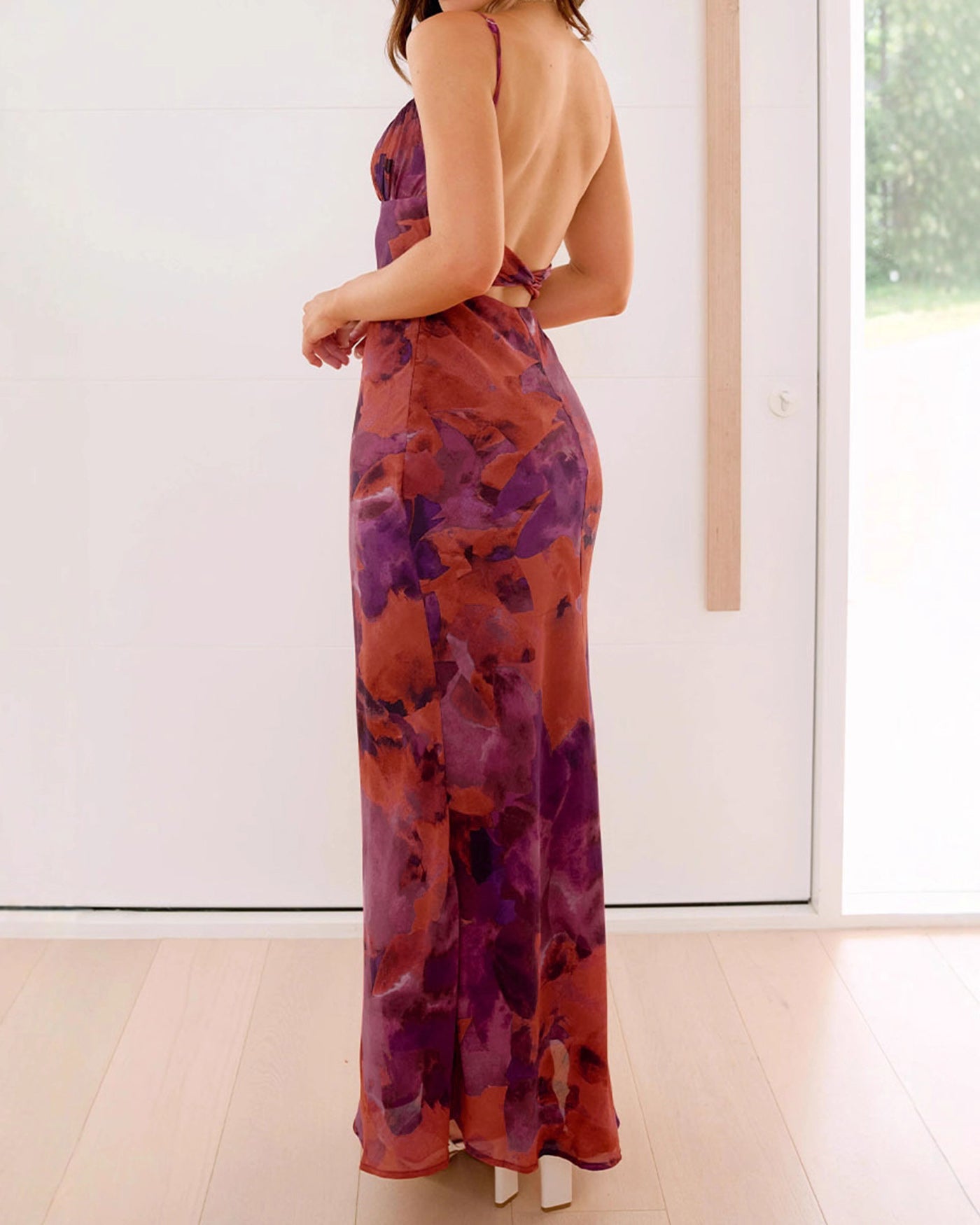 Red Floral A-Line Maxi Dress