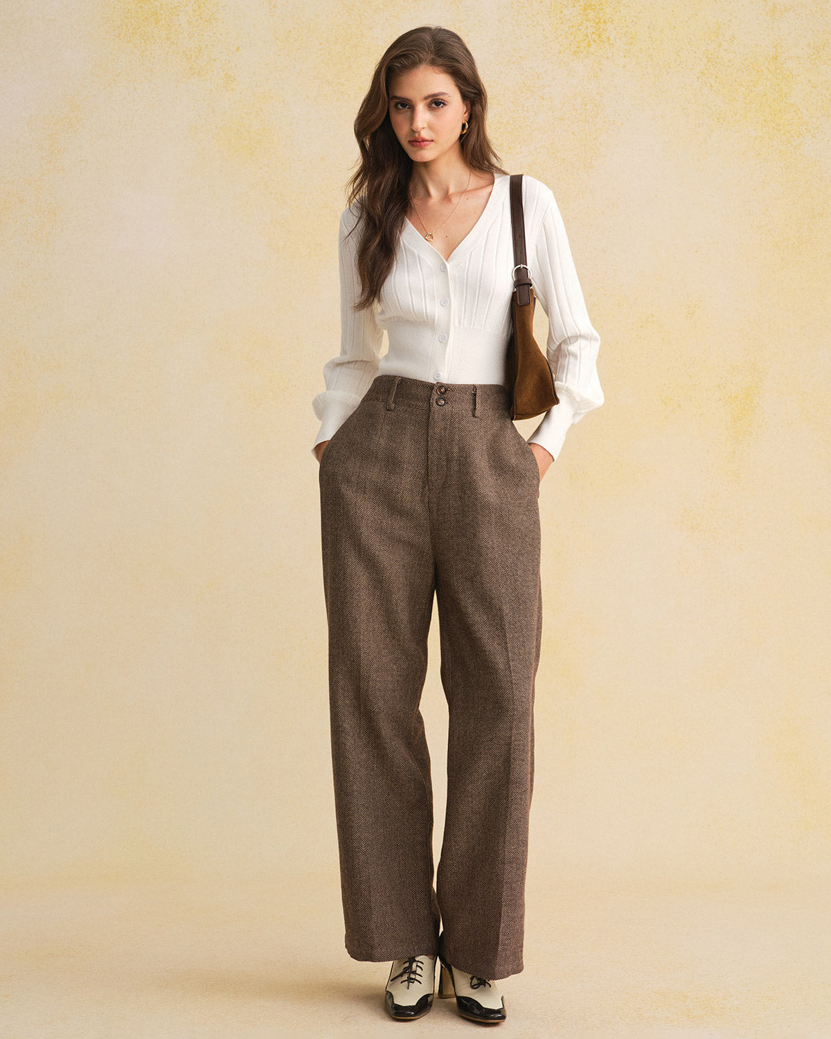 White V Neck Slim Knit Cardigan