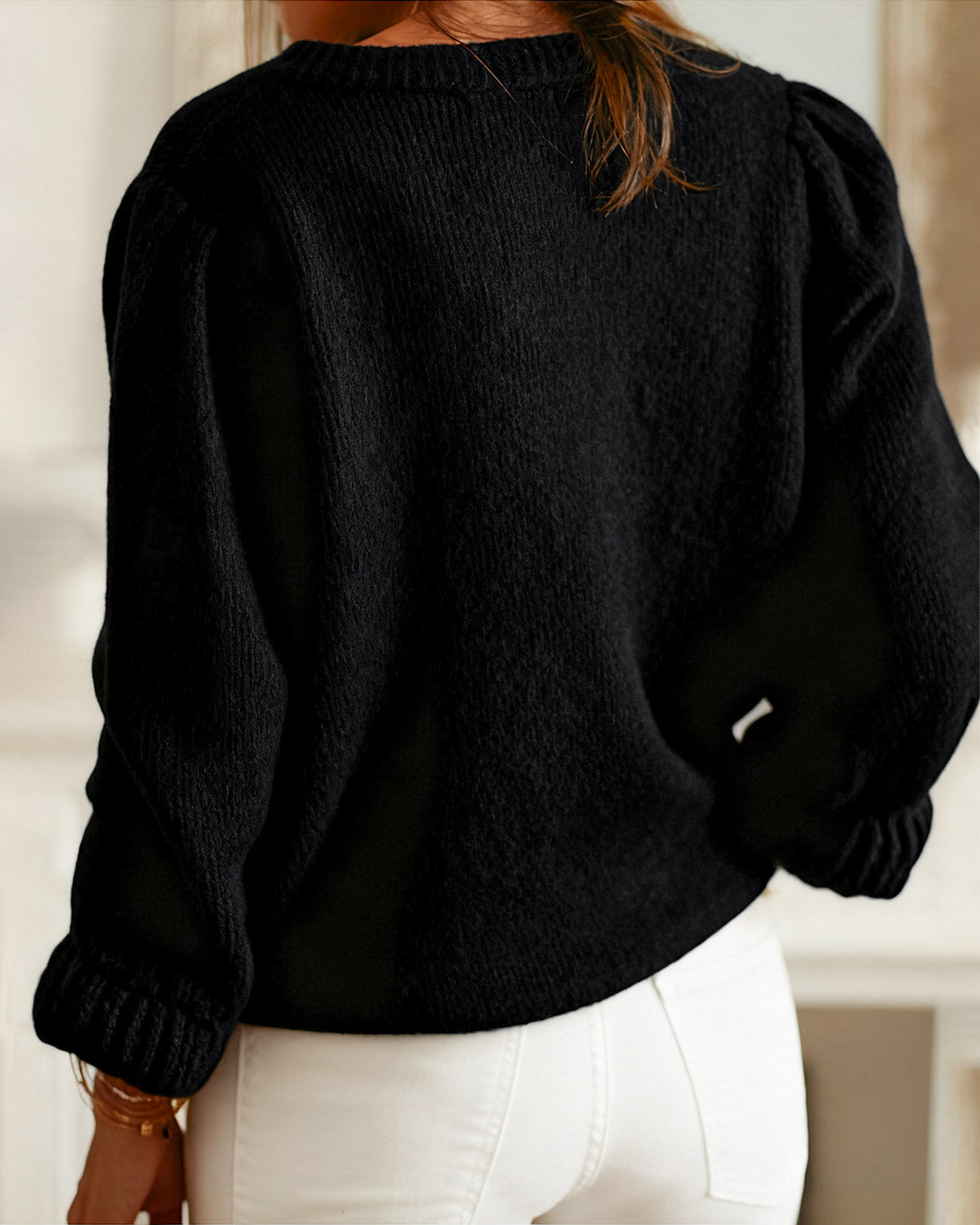 Black Round Neck Knit Cardigan