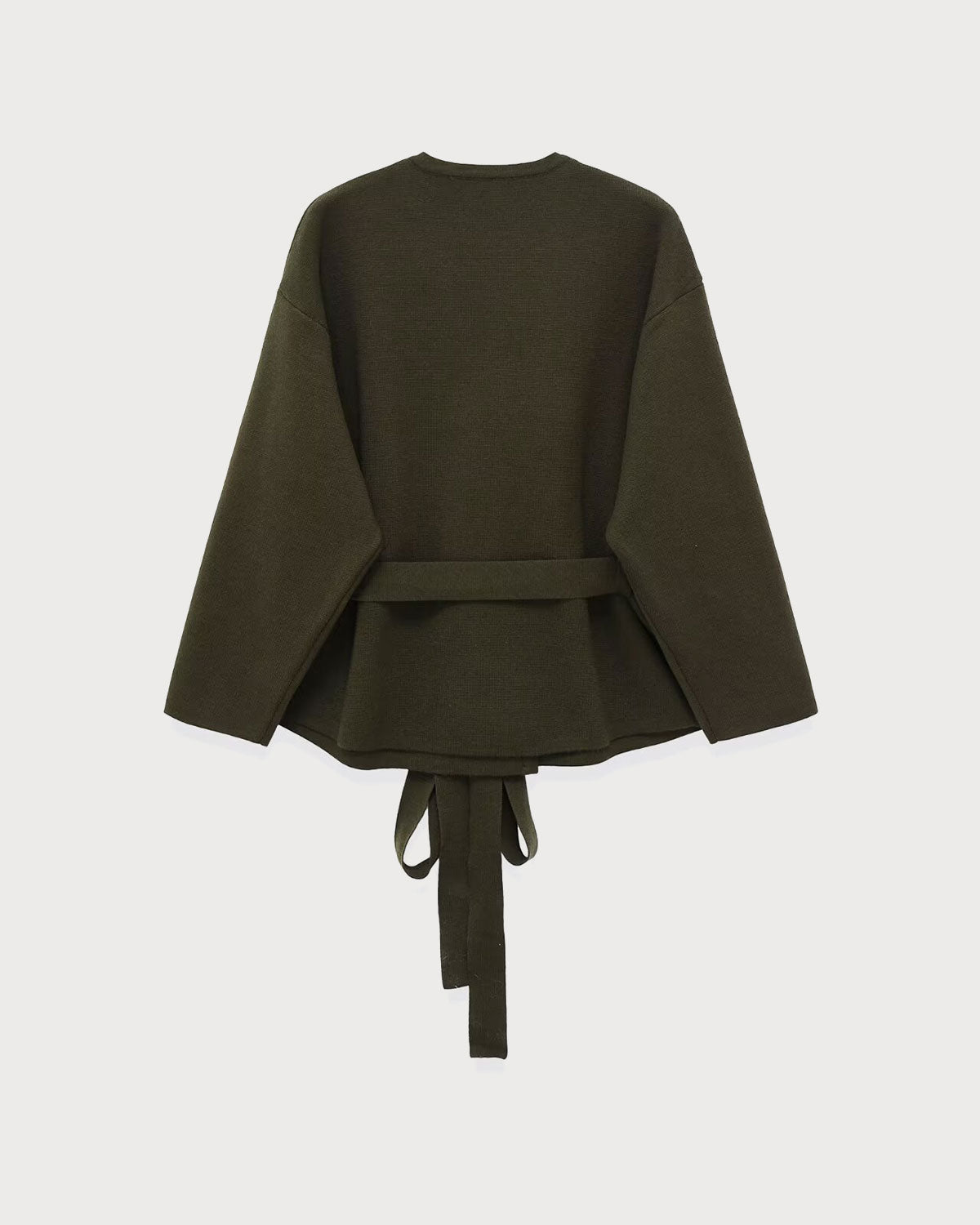 Green Round Neck Belted Cardigan