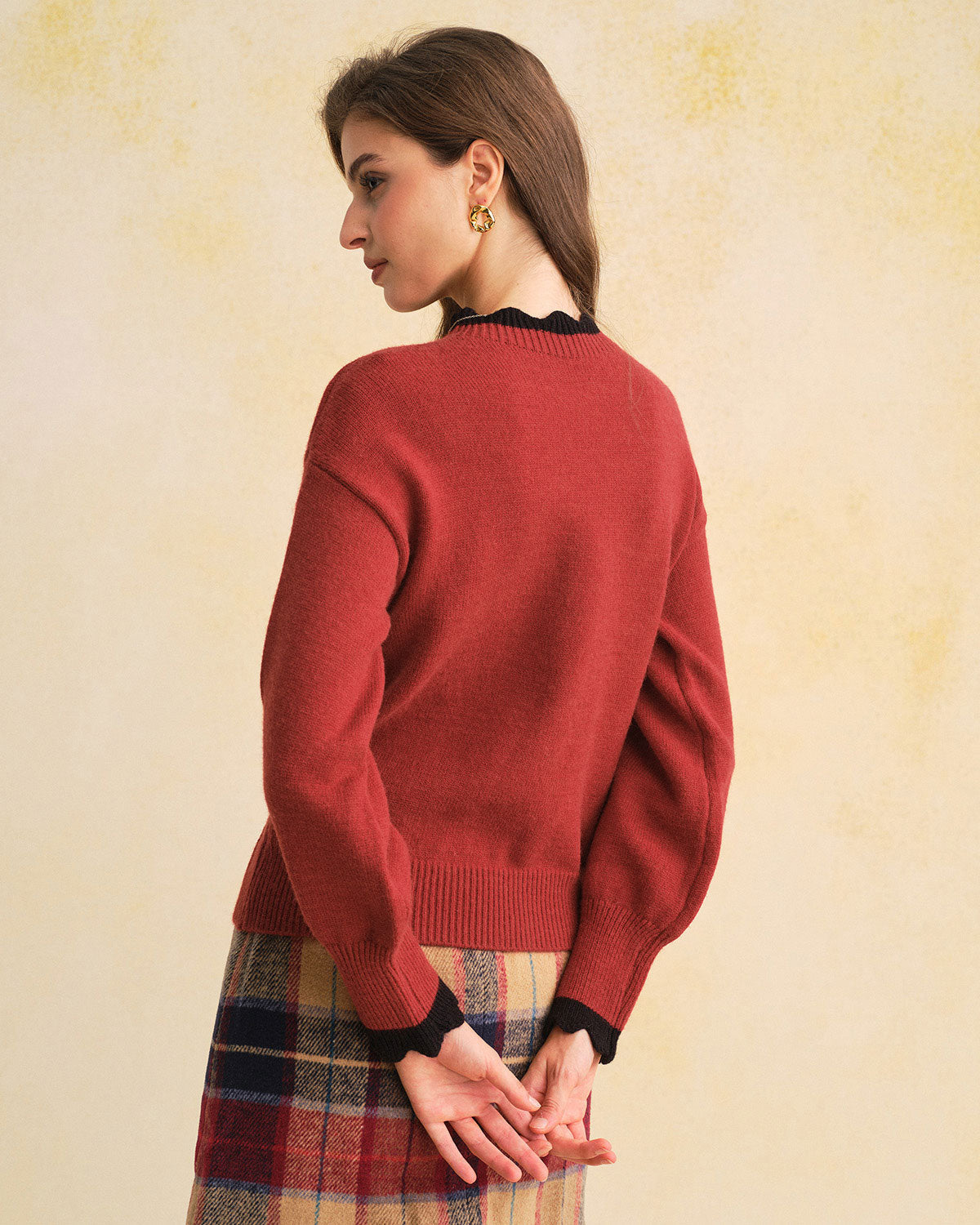 Wine Red Contrasting Loose Sweater