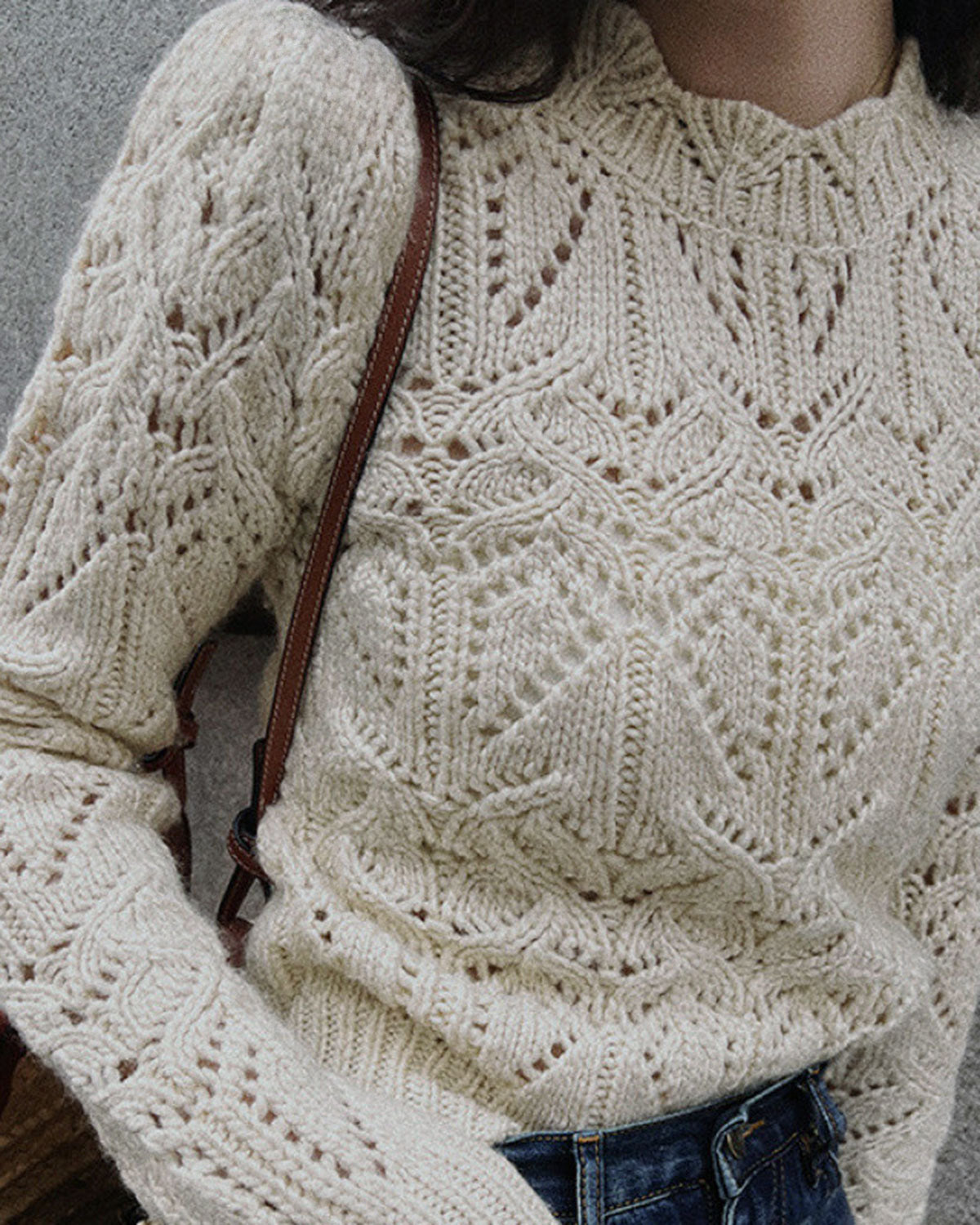 Harper Off White Round Neck Cut Out Sweater