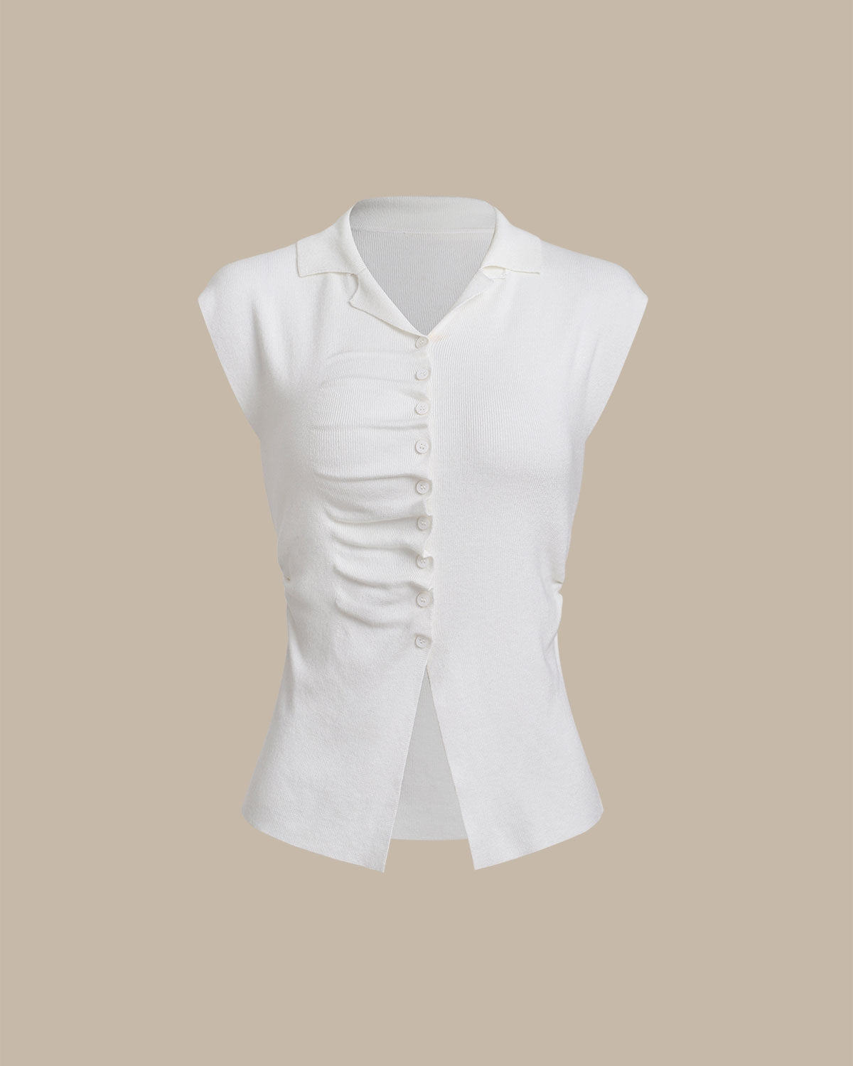 White Ruched Single Breasted Cardigan