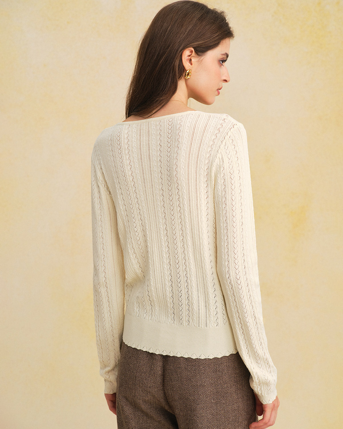 Beige V Neck Slim Knit Cardigan