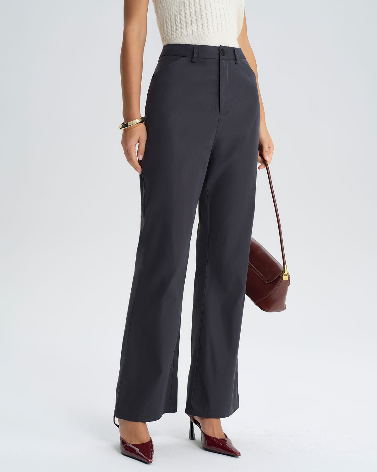 Grey Natural Waisted Flared Pants