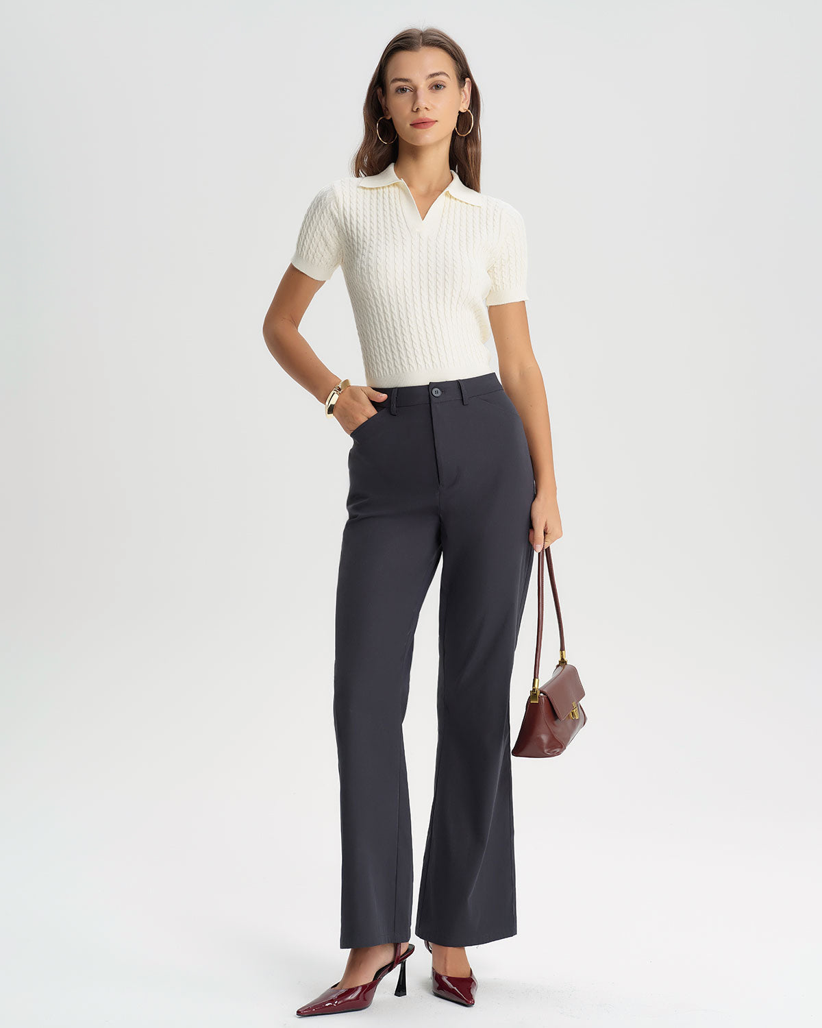 Grey Natural Waisted Flared Pants