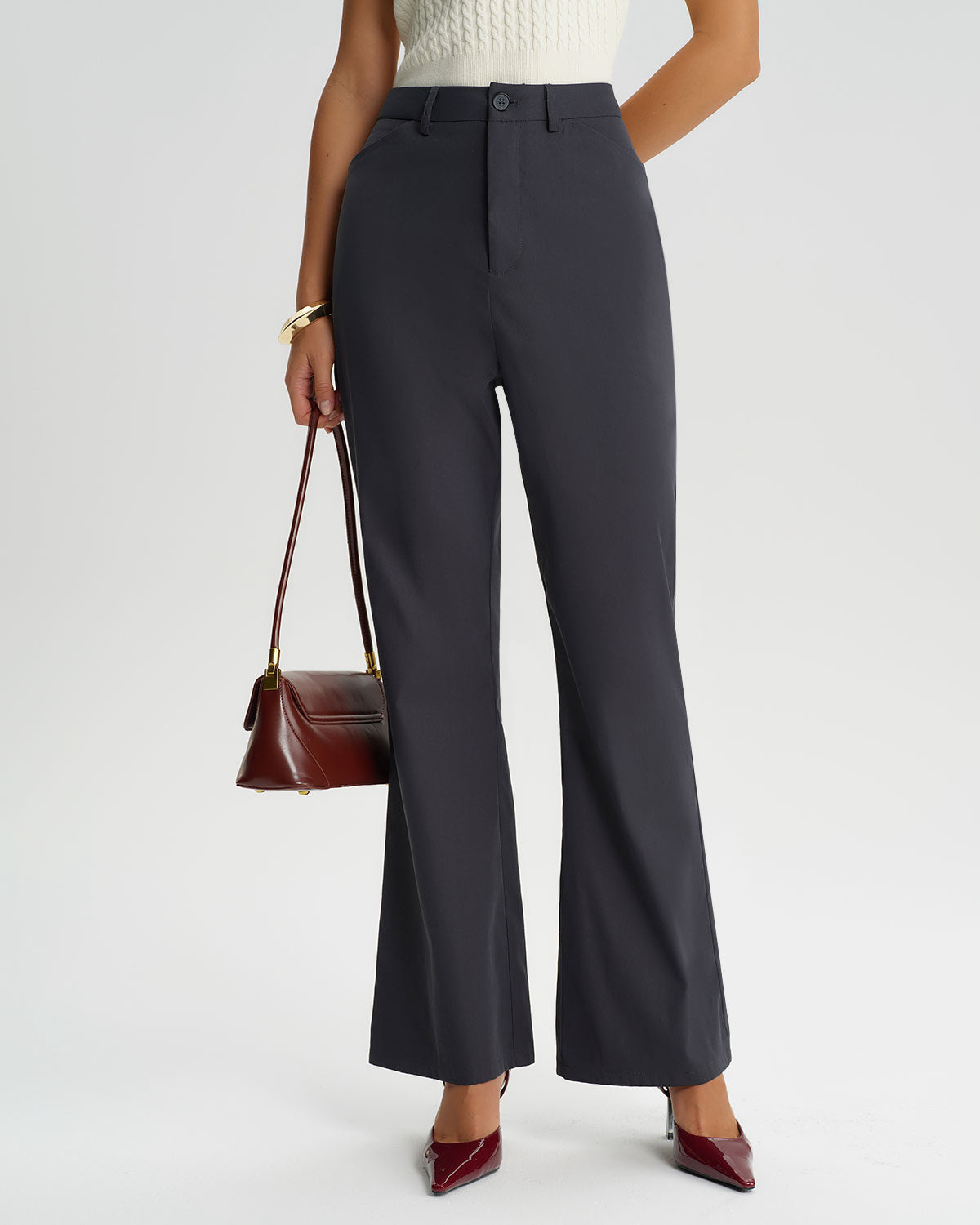 Grey Natural Waisted Flared Pants