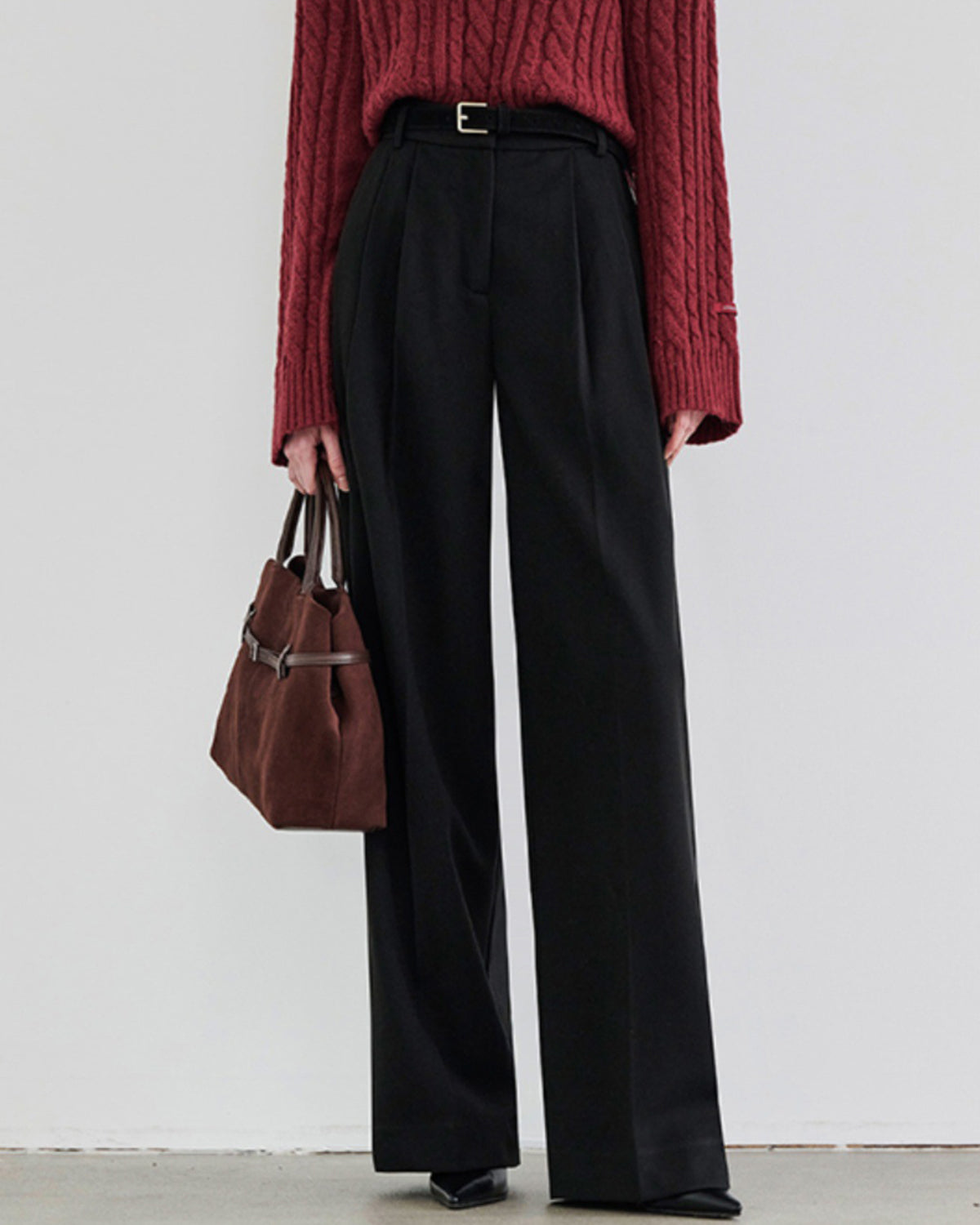 Black Natural Waisted Straight Casual Pants