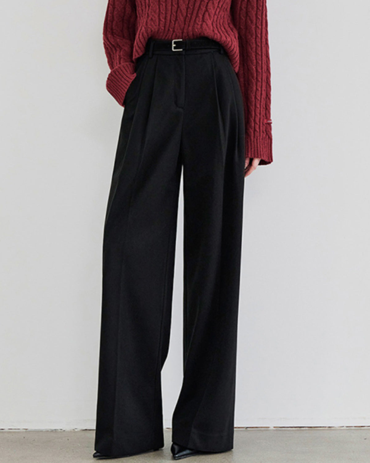 Black Natural Waisted Straight Casual Pants