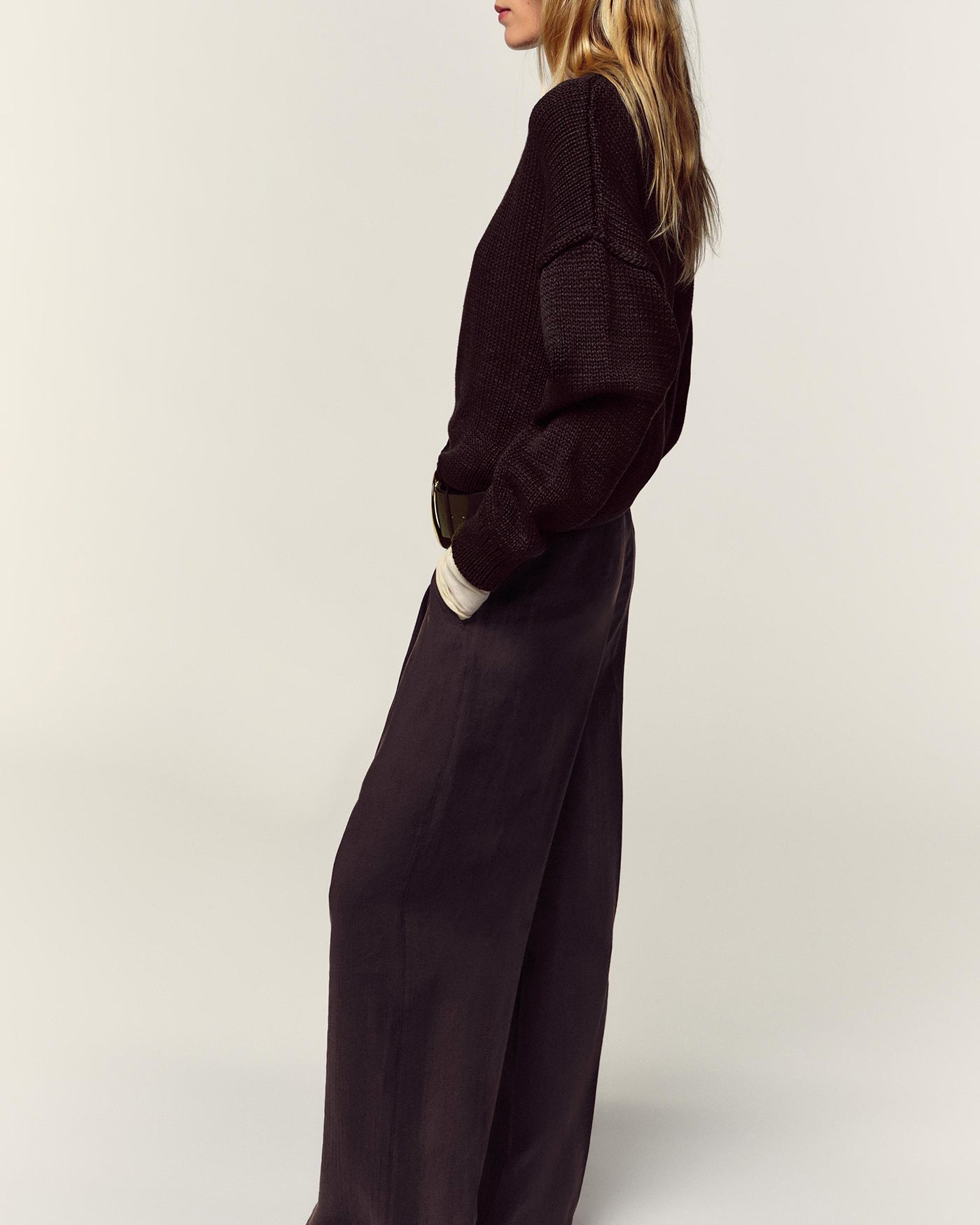 Brown Belted Straight Casual Pants