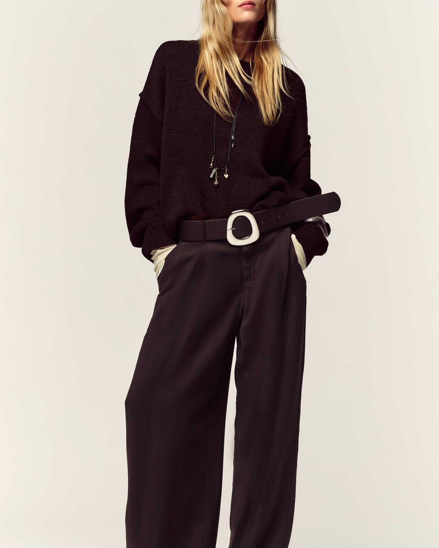 Brown Belted Straight Casual Pants