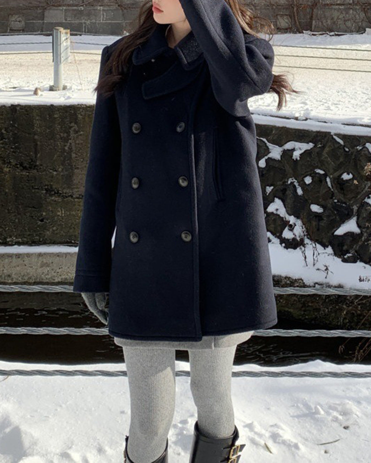 Blue Button Trench Coat