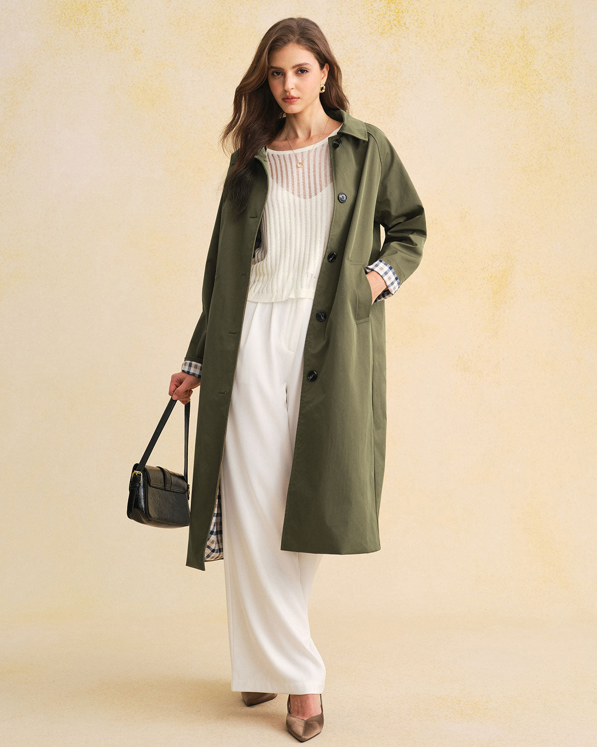 Green Contrasting Trench Coat