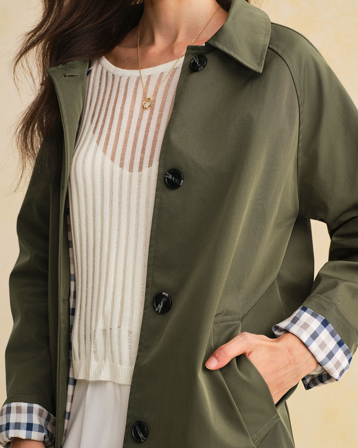 Green Contrasting Trench Coat