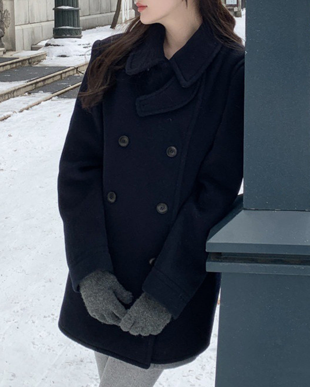 Blue Button Trench Coat