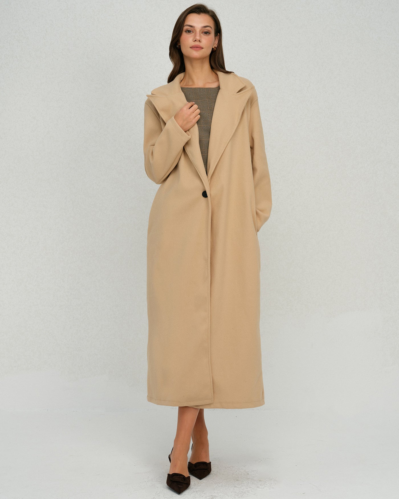 Camel Single Button Trench Coat