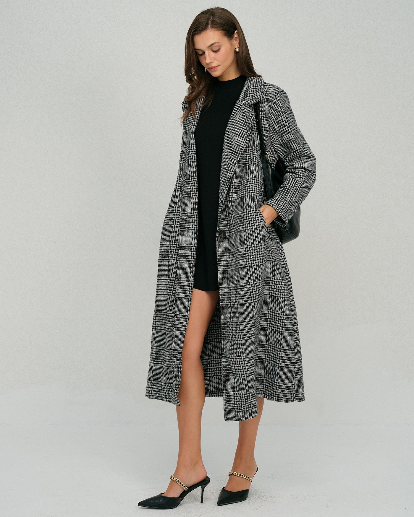 Black Plaid Trench Coat