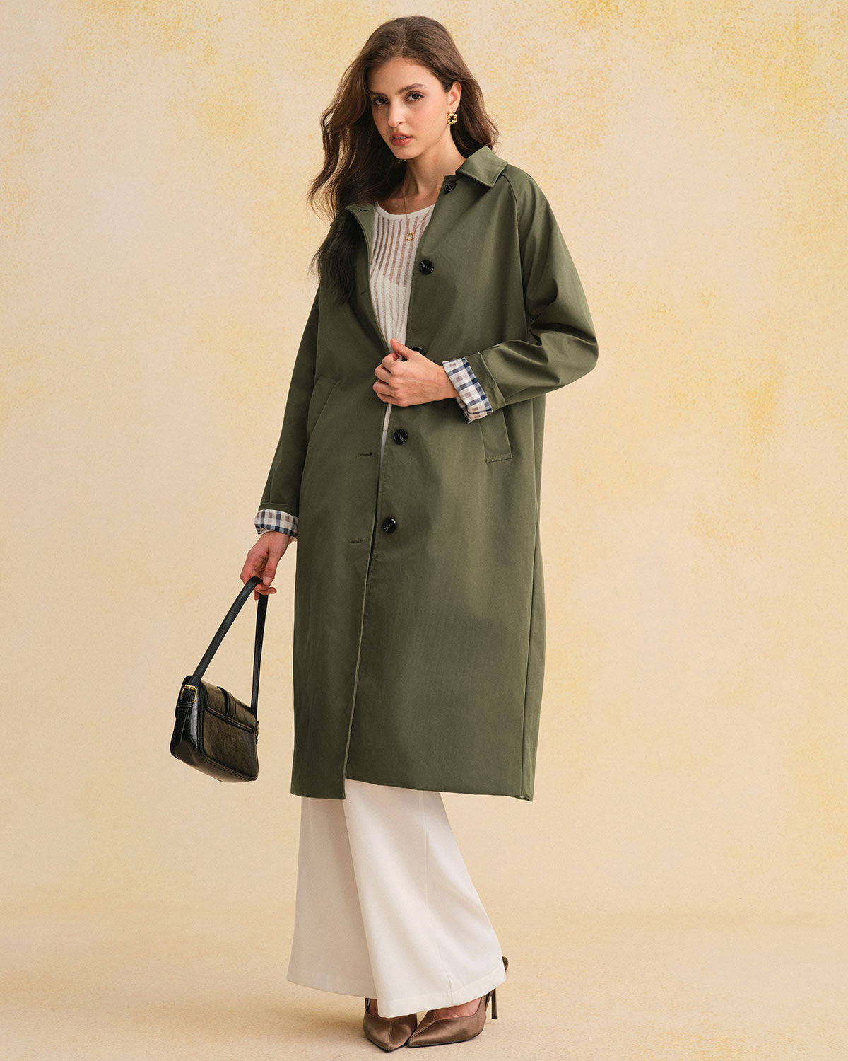 Green Contrasting Trench Coat