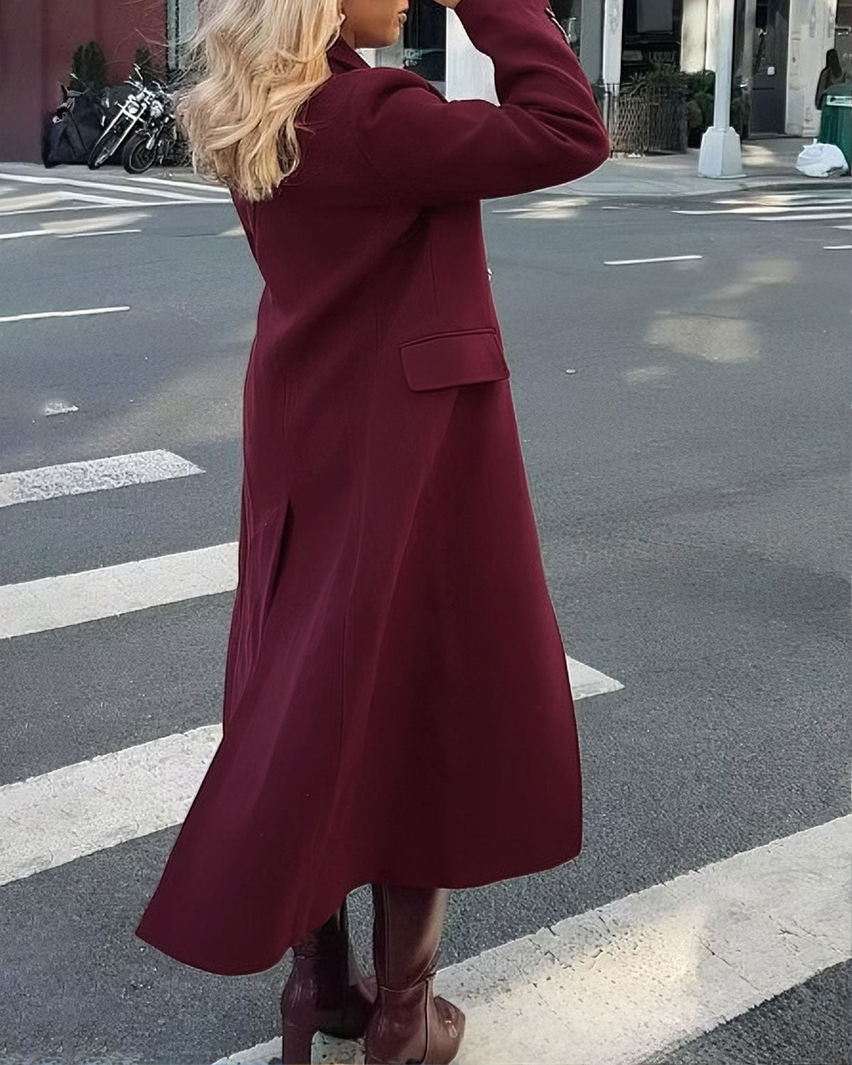 Wine Red Button Long Coat