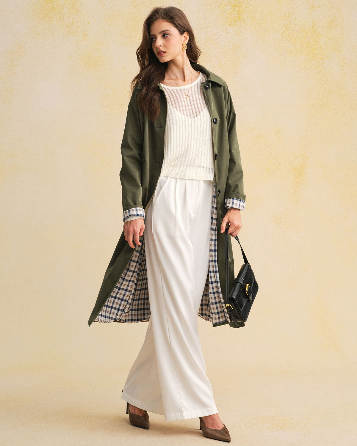 Green Contrasting Trench Coat