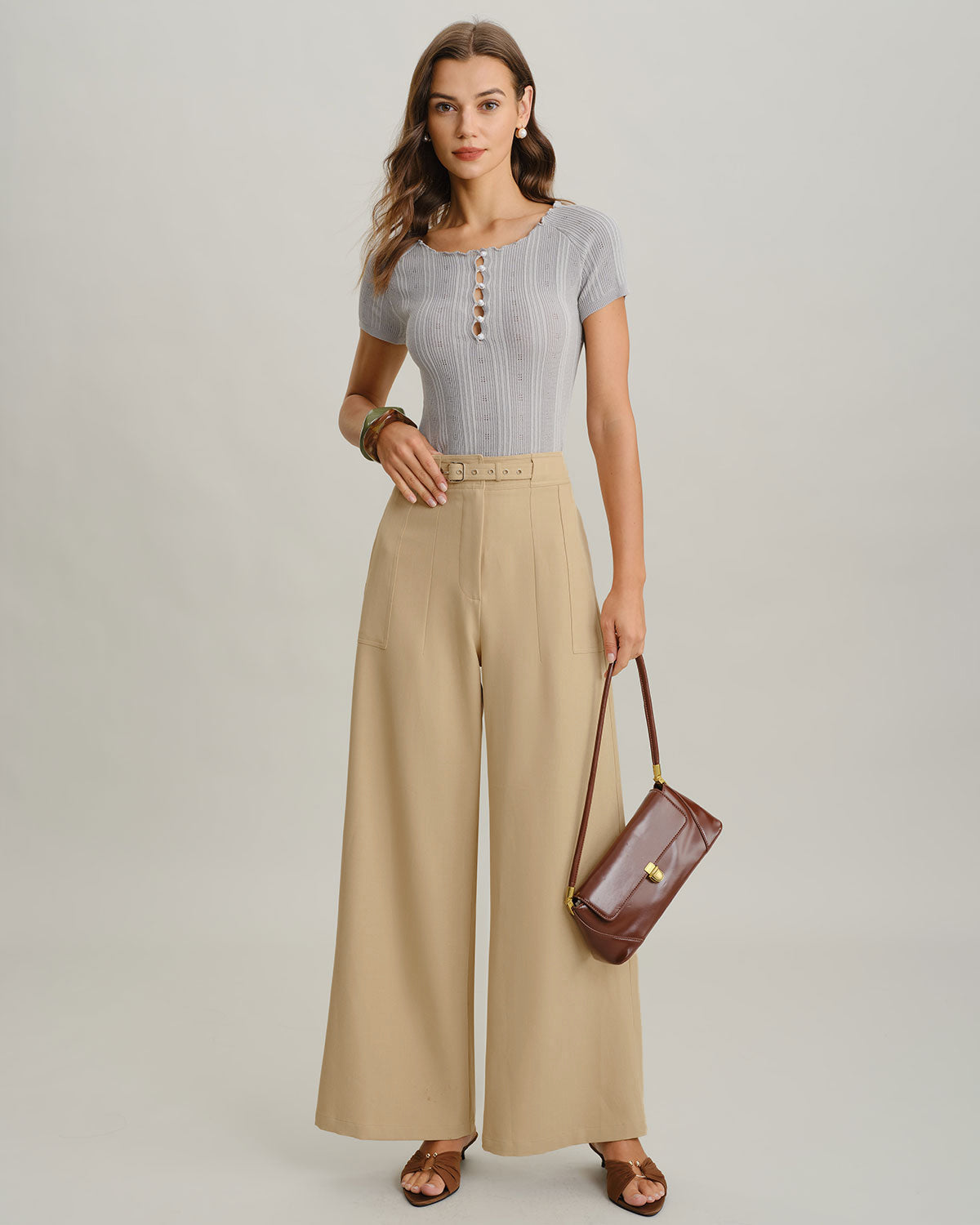 Beige Natural Waisted Straight Pants