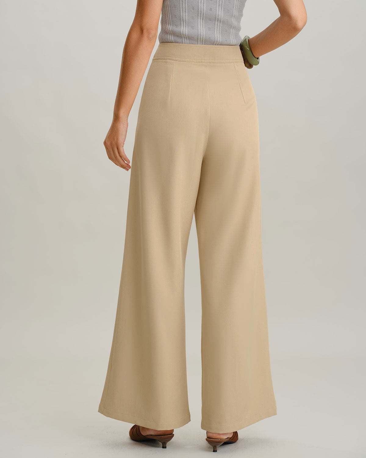Beige Natural Waisted Straight Pants