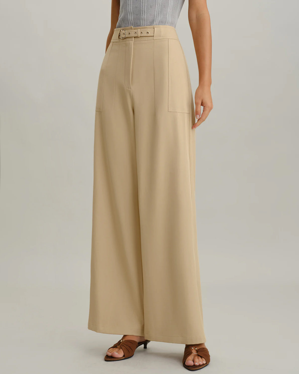 Beige Natural Waisted Straight Pants