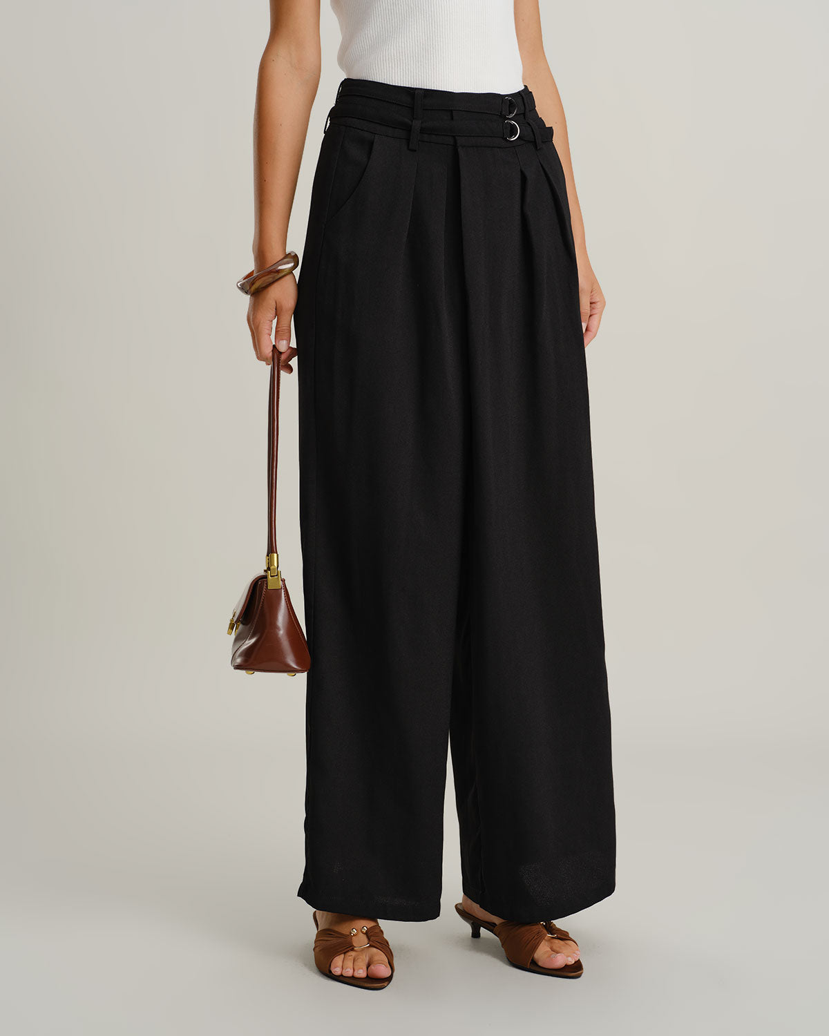 Black Ruched Straight Pants