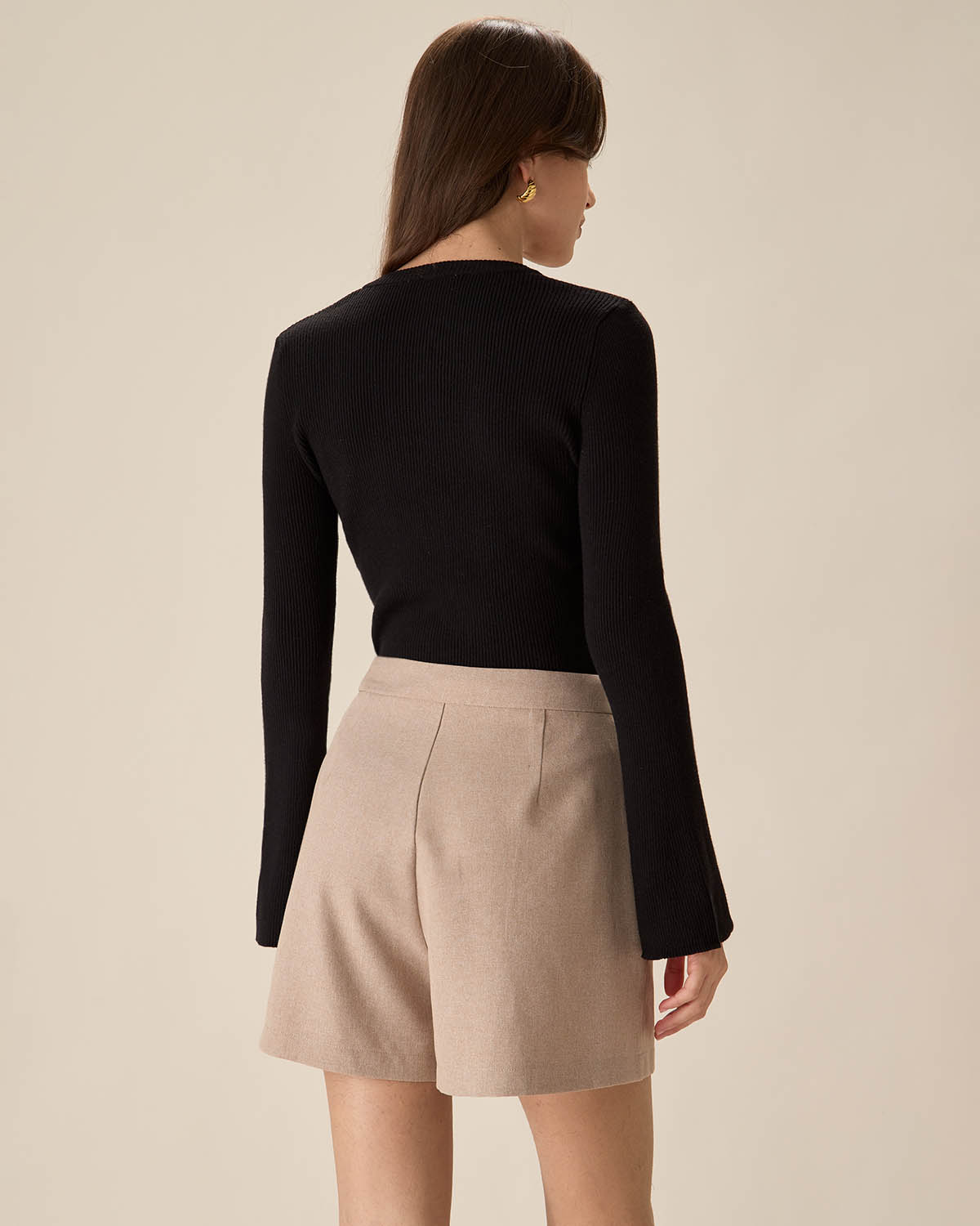 The Black Round Neck Button Up Knit Top
