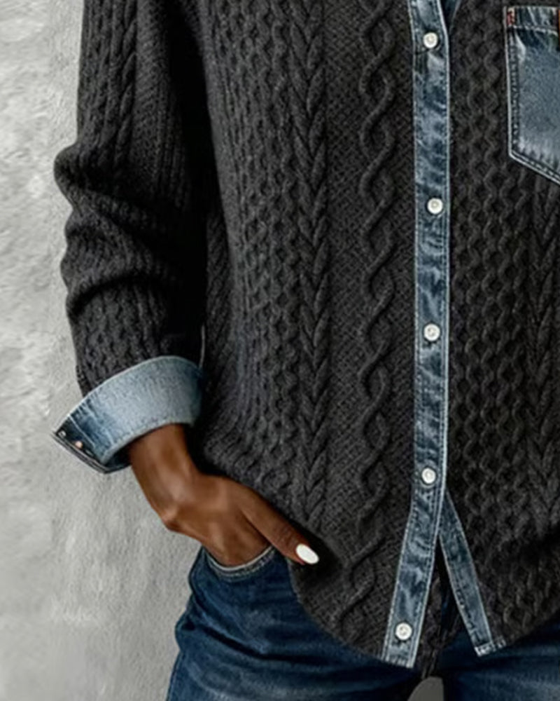 Harper - Long-Sleeve Shirt with Denim Patchwork