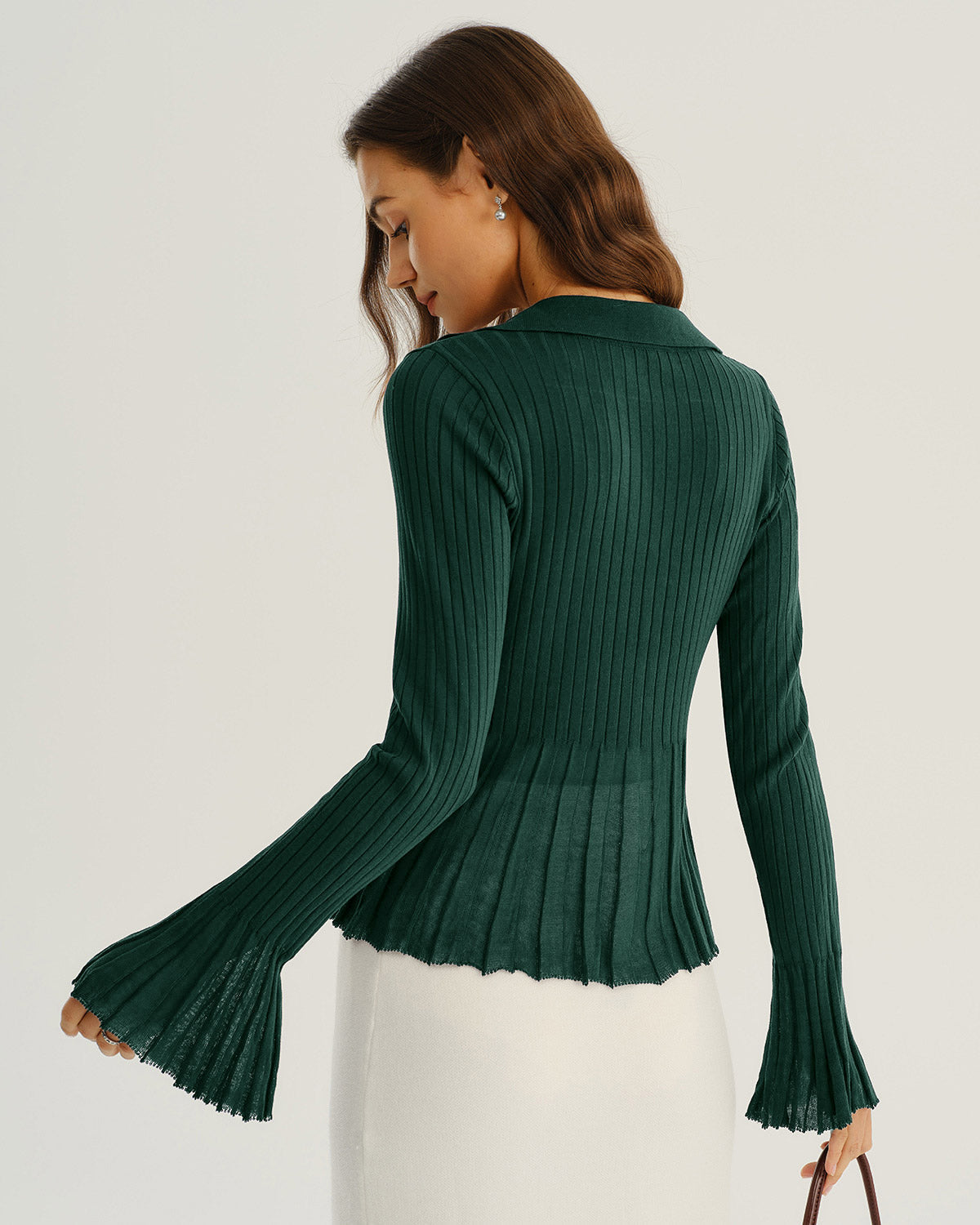 Green V-Neck Bell Sleeve Knit Cardigan