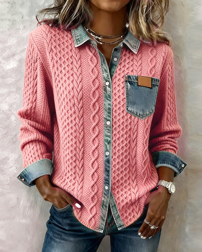 Harper - Long-Sleeve Shirt with Denim Patchwork