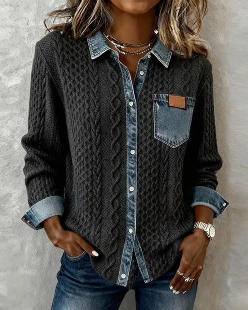 Harper - Long-Sleeve Shirt with Denim Patchwork