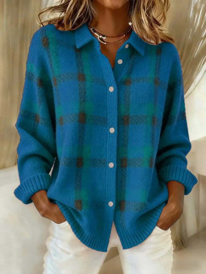 The Chloe Autumn Plaid Button-Up Knit