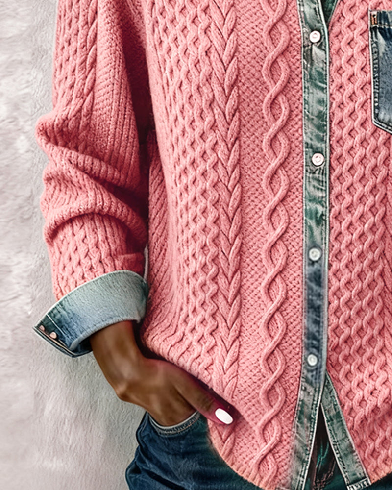 Harper - Long-Sleeve Shirt with Denim Patchwork