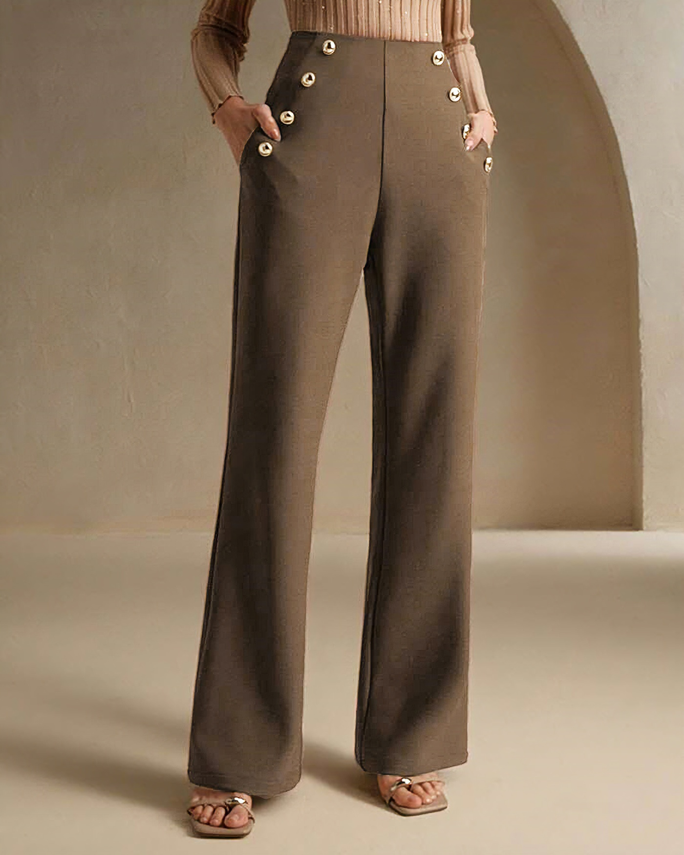 Coffee Natural Waisted Flared Pants