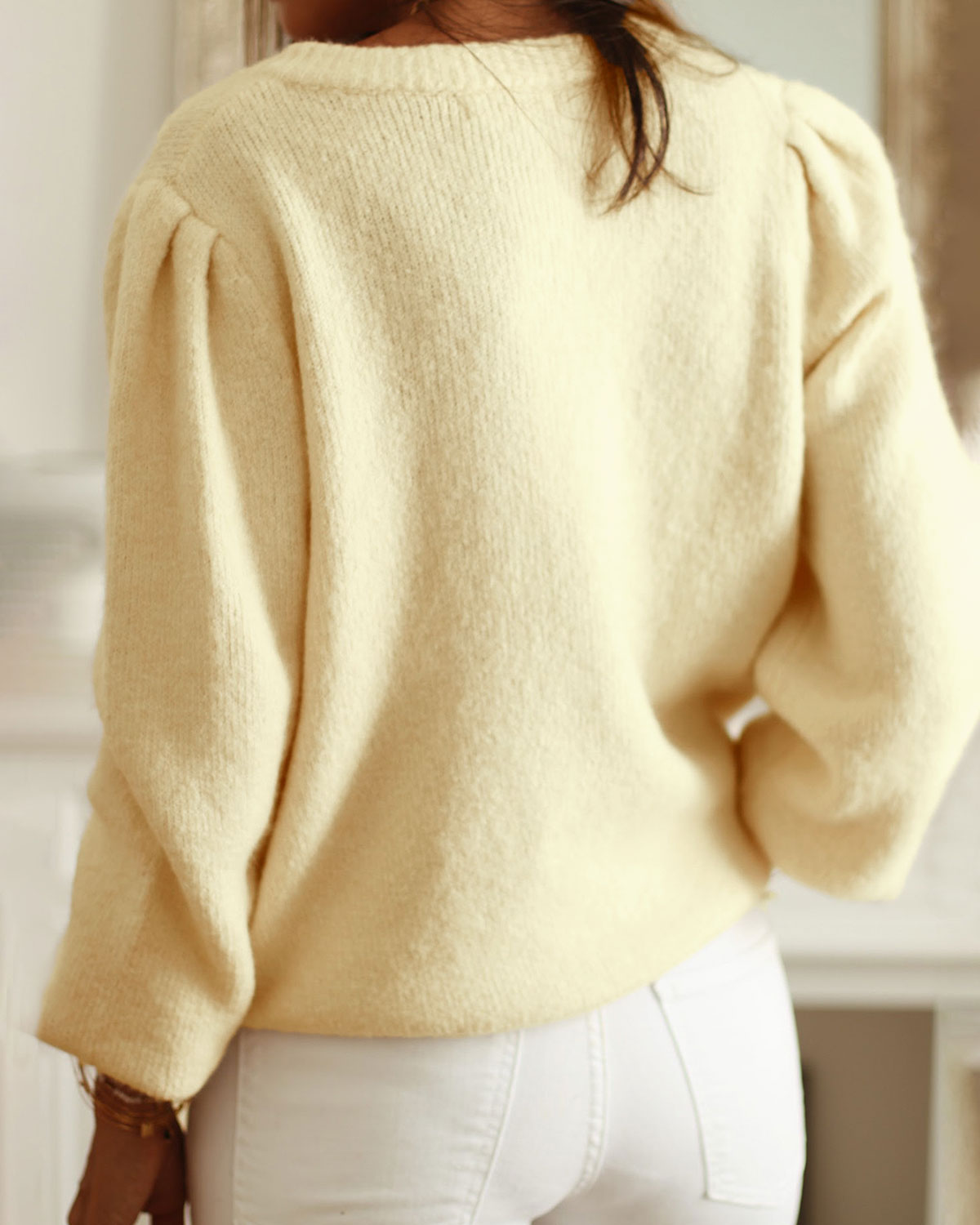 Apricot Round Neck Knit Cardigan