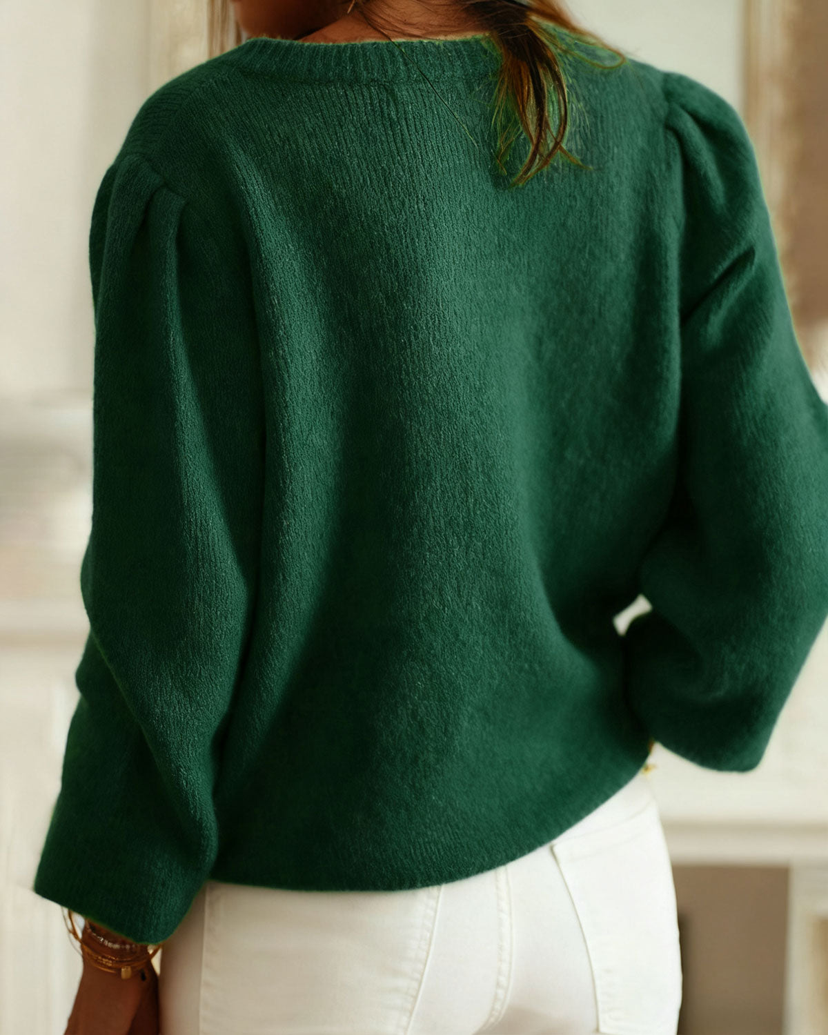 Green Round Neck Knit Cardigan